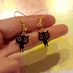 New gold plated black cat earrings